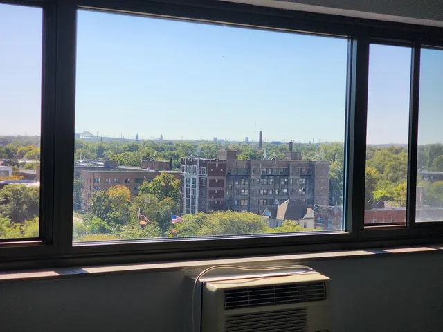 a view of a city from a balcony