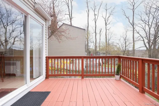 a view of wooden balcony