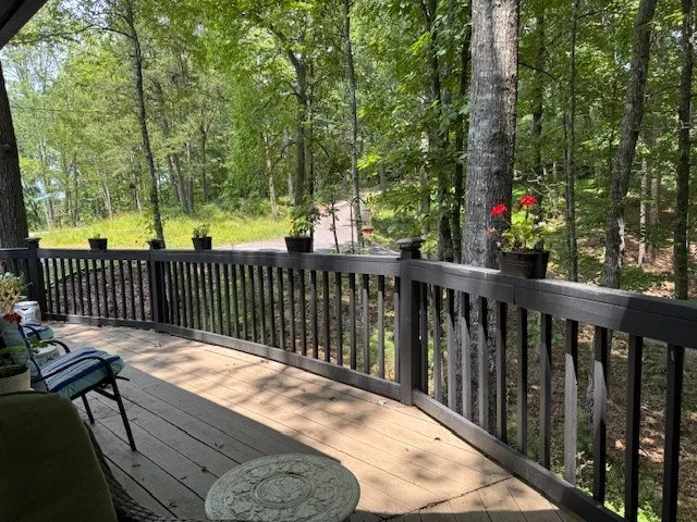 a view of a wooden roof deck
