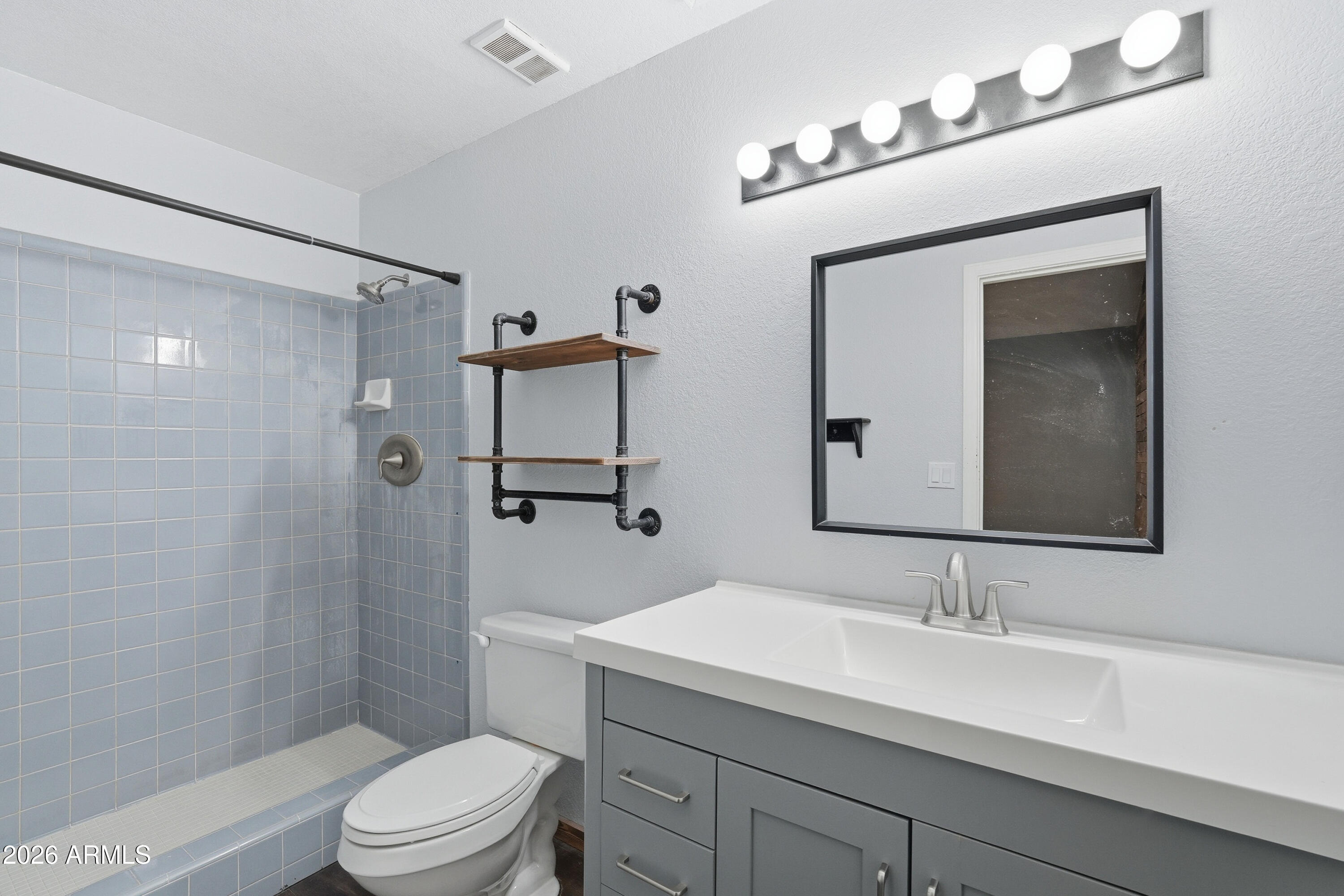 6262 East Brown Road, Unit 10 Mesa, AZ 85205 - Photo 27 of 33 a bathroom with a sink a toilet a mirror and shower