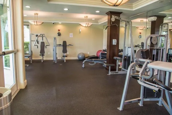 a view of a room with gym equipment