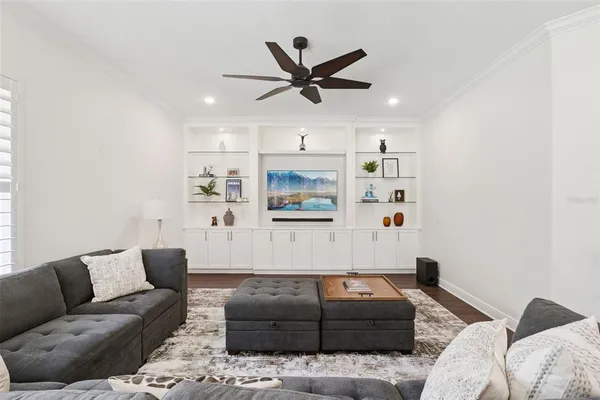 a view of a yard with large trees