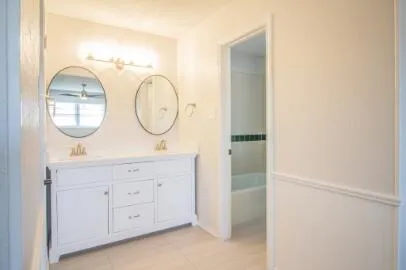 a view of a mirror on the dresser