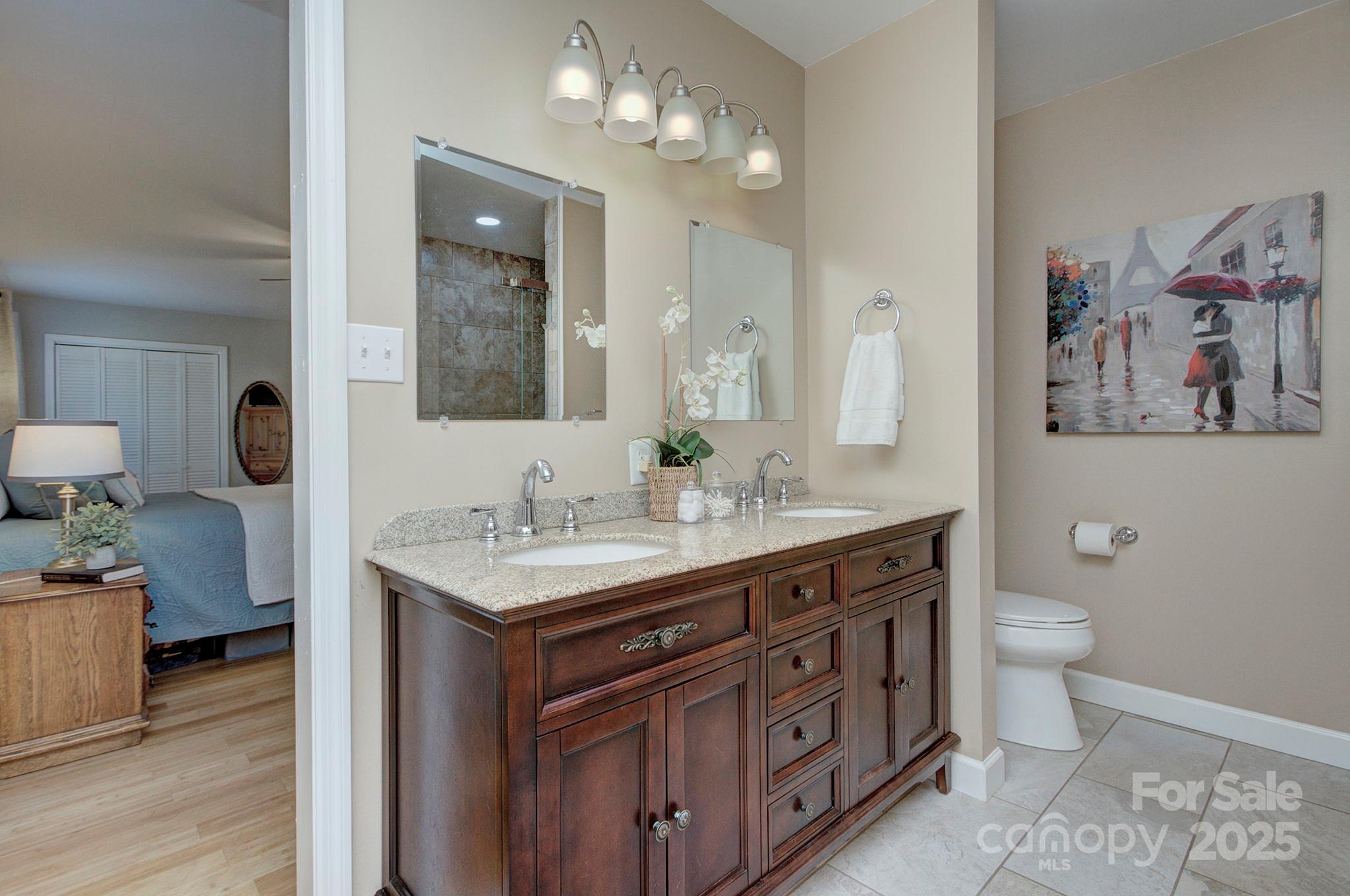 1615 Deer Run Road Catawba, SC 29704 - Photo 18 of 31 a bathroom with a granite countertop sink a toilet and a mirror