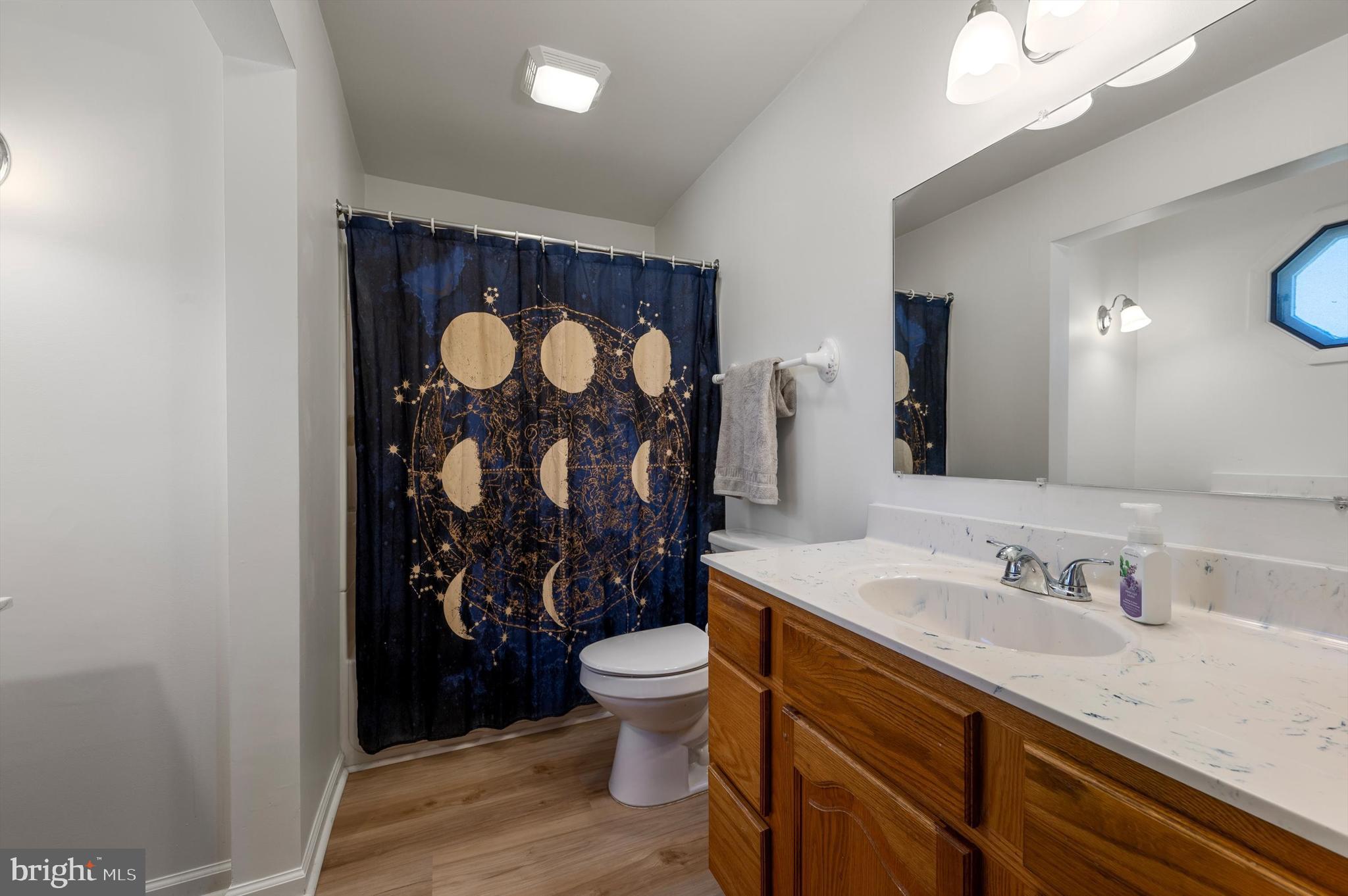 6521 Howellsville Road Front Royal, VA 22630 - Photo 17 of 46 a bathroom with a granite countertop sink a toilet and a mirror