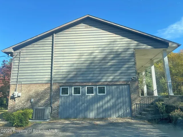 a view of a yard with plants and trees