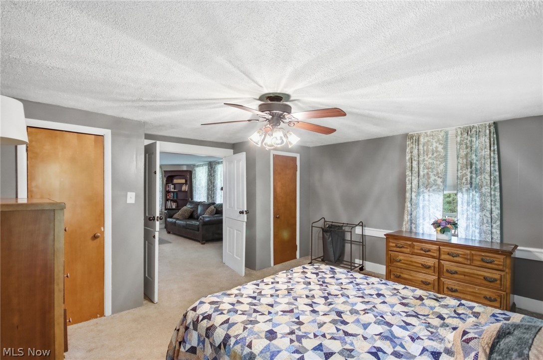 2591 Wayland Road Deerfield, OH 44411 - Photo 20 of 46 Bedroom featuring a ceiling fan, carpet flooring, and a window with natural light