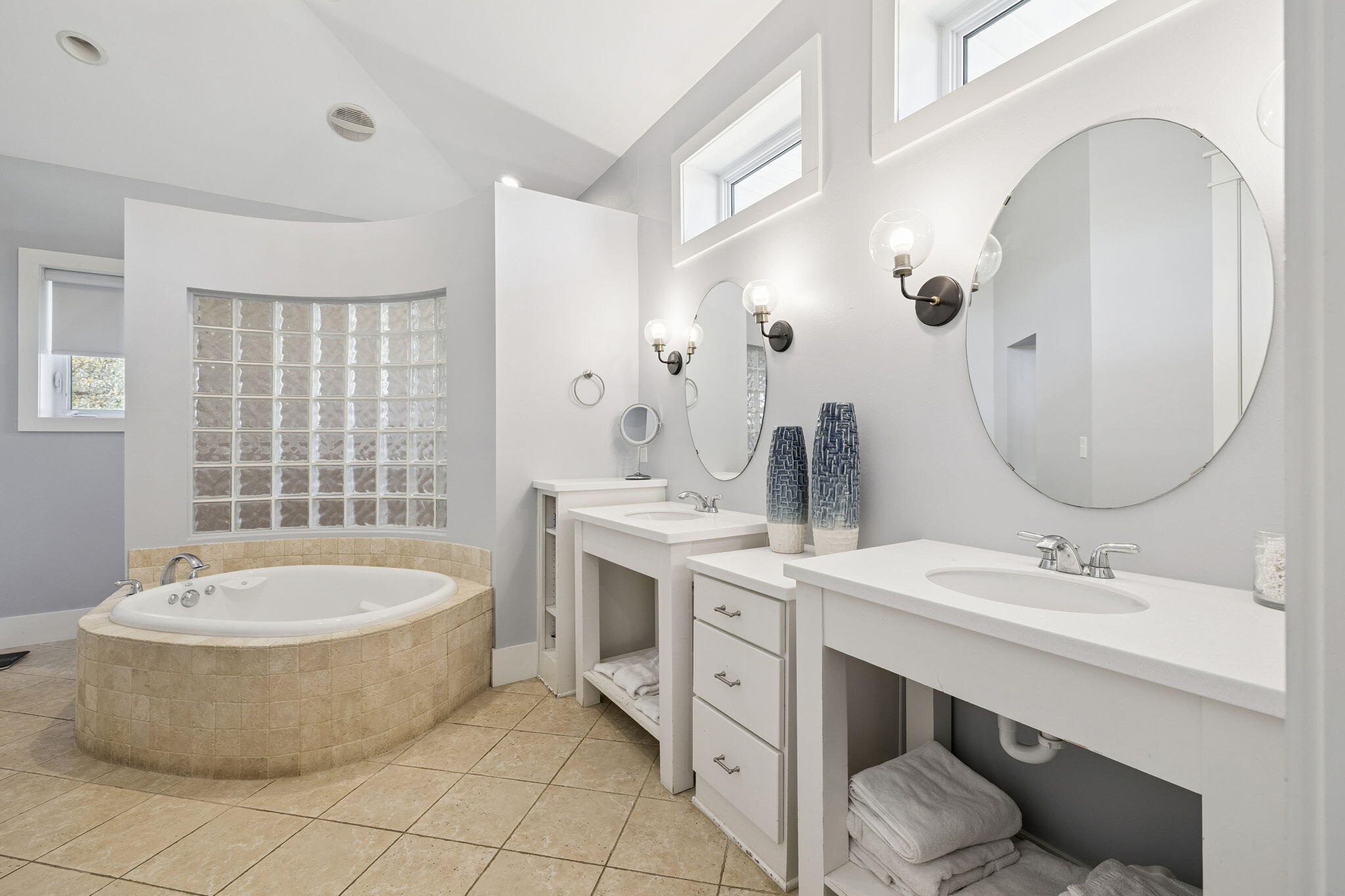 86 Bullard Road Santa Rosa Beach, FL 32459 - Photo 14 of 34 a bathroom with a double vanity sink mirror and bathtub