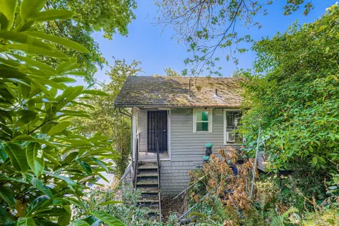 front view of a house with a tree