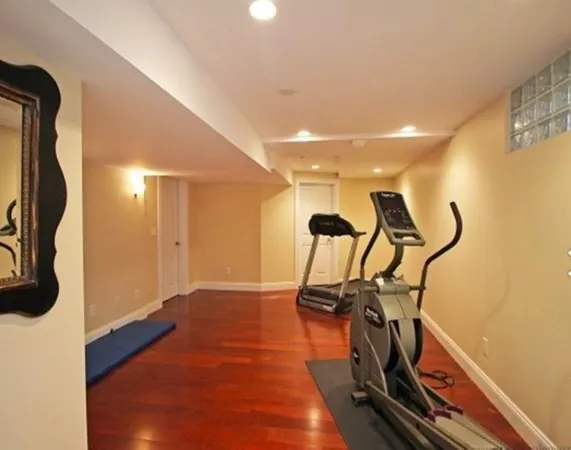 a view of a room with gym equipment