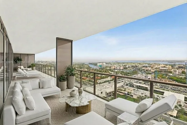 a view of city and a balcony