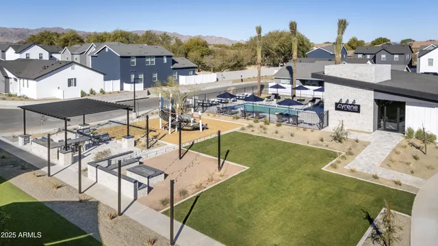 a view of a park with potted plants