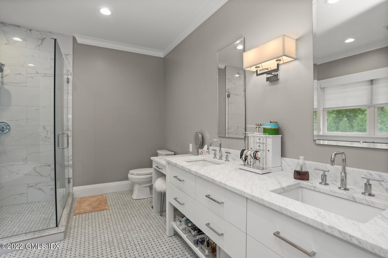 2 Loch Lane Greenwich, CT 06830 - Photo 38 of 64 a bathroom with a double vanity sink mirror and toilet