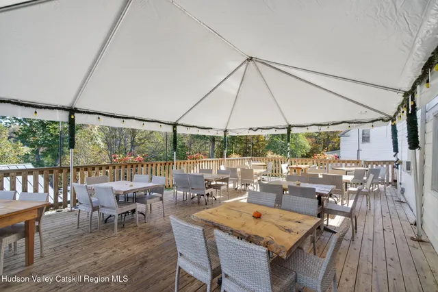 a storage room with wooden shelves
