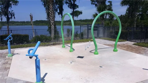 a view of a park with slide
