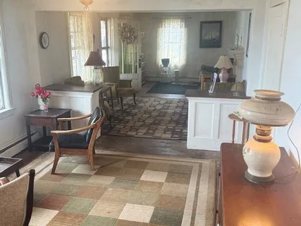 a dining room with furniture