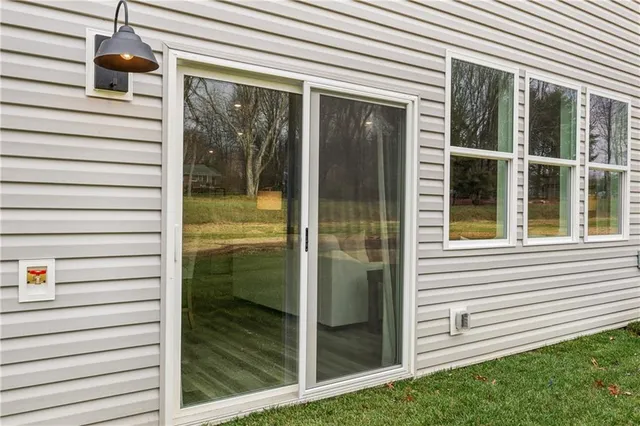 a view of a balcony from a door