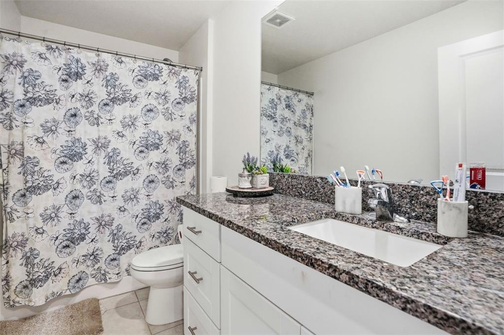 13712 Newbridge Street Spring Hill, FL 34609 - Photo 18 of 35 a bathroom with a granite countertop sink a toilet and a mirror