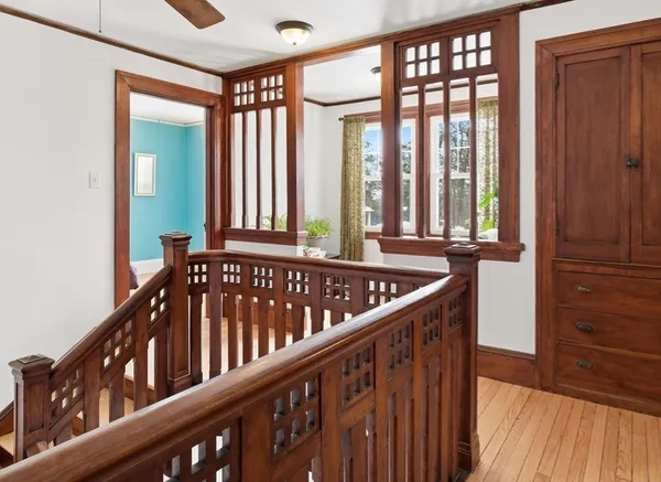 a view of wooden balcony