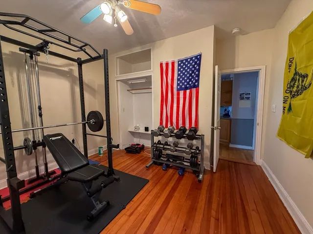 a view of a room with gym equipment