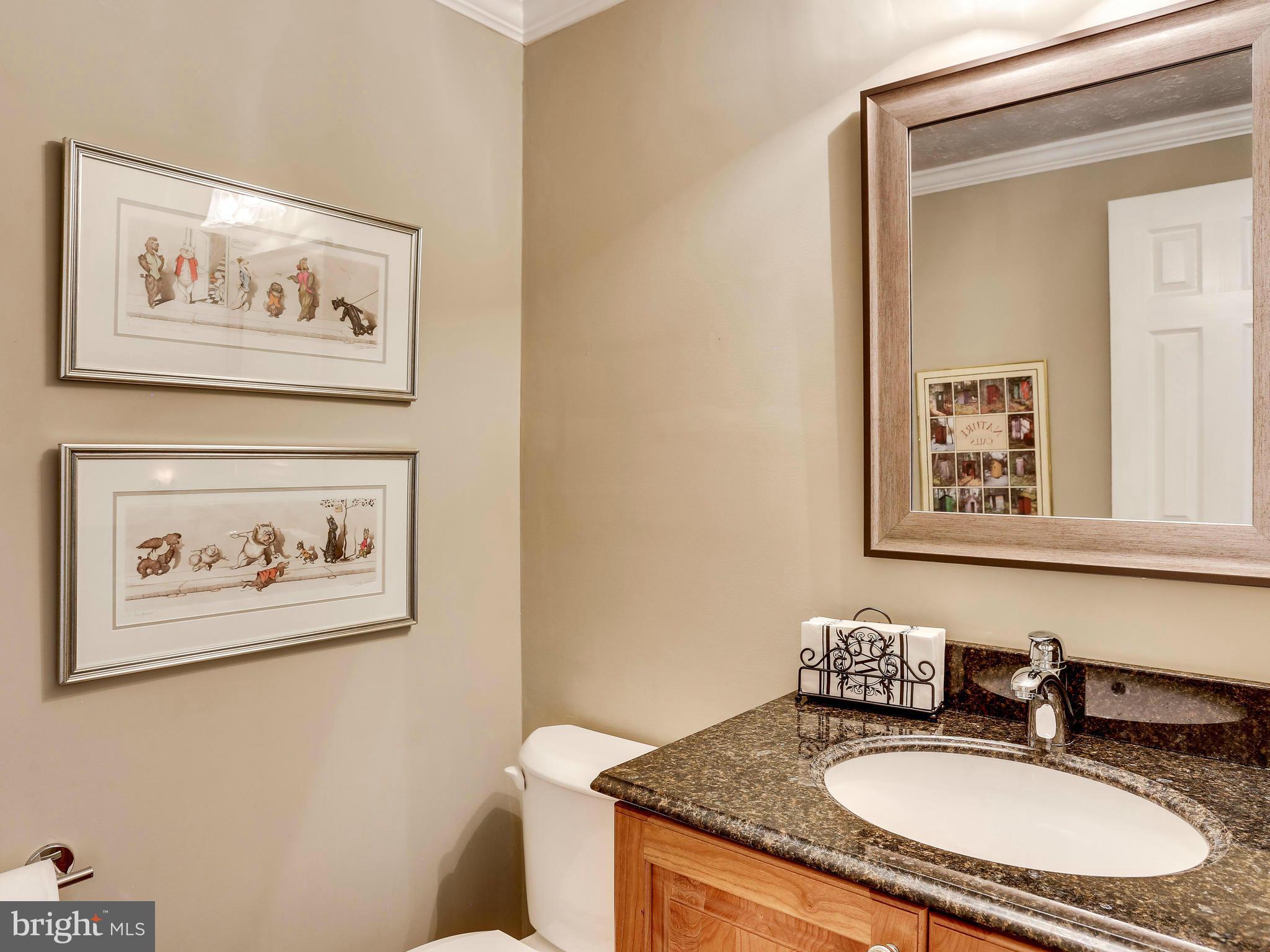 7569 Vogels Way Springfield, VA 22153 - Photo 26 of 28 a bathroom with a granite countertop sink and a mirror