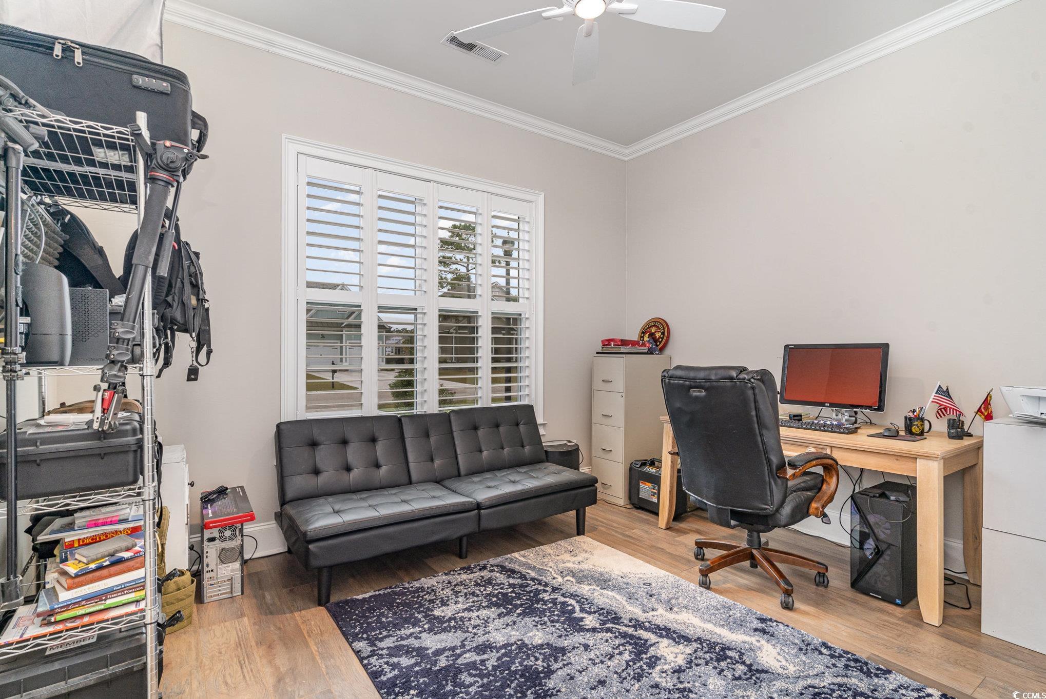528 Starlit Way Myrtle Beach, SC 29579 - Photo 13 of 40 Office space with crown molding, hardwood / wood-s