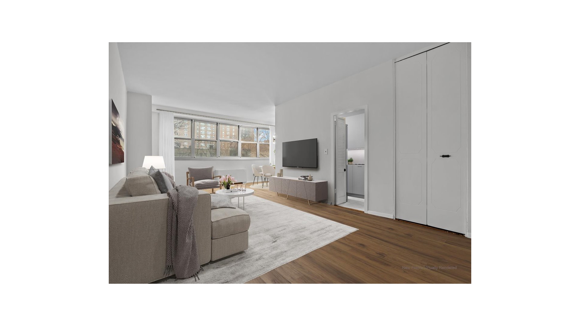 555 Kappock Street, Unit 4H Bronx, NY 10463 - Photo 8 of 16 a living room with furniture and a flat screen tv