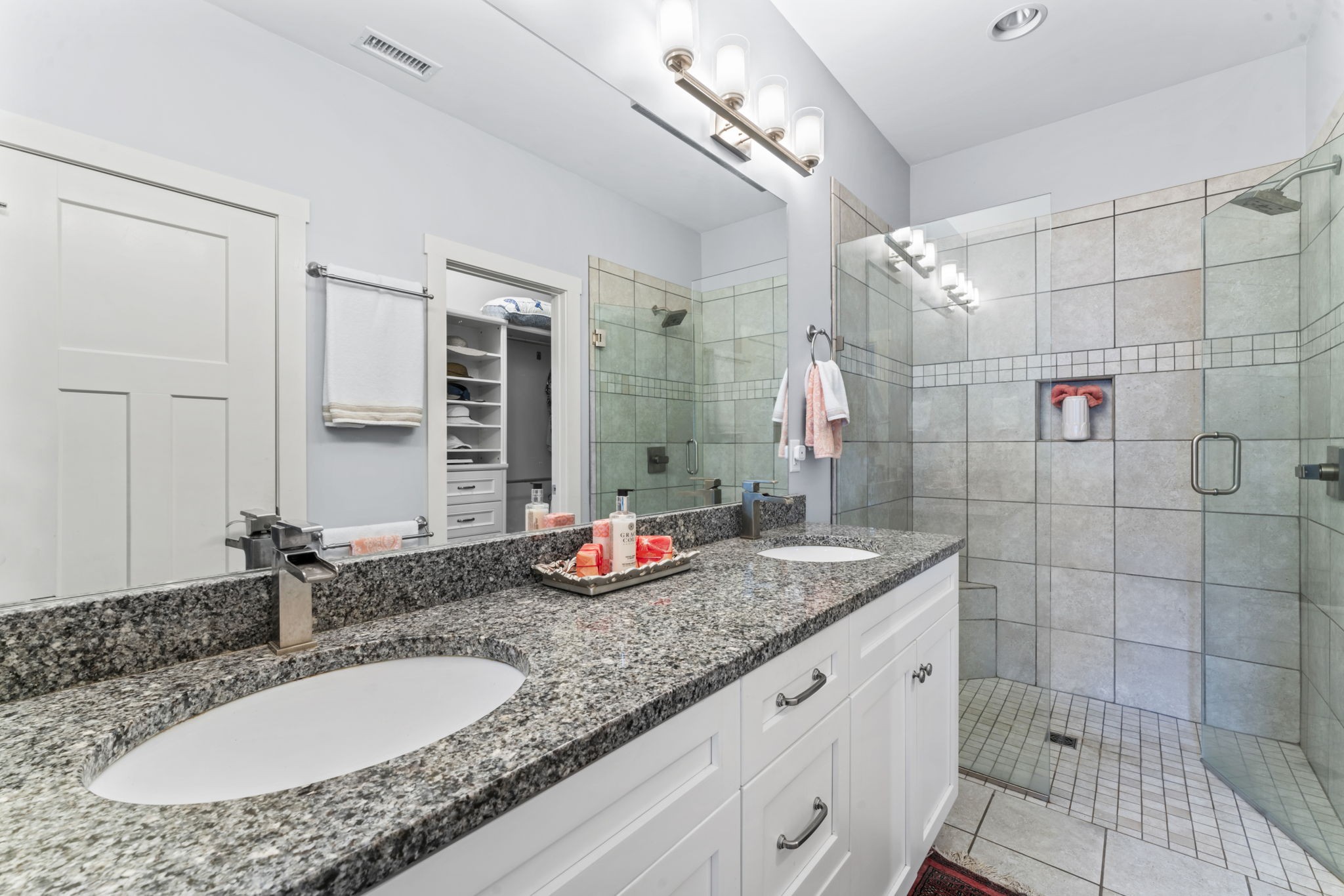 160 ANDERTON Drive Winchester, TN 37398 - Photo 29 of 41 a bathroom with a granite countertop sink a mirror and shower