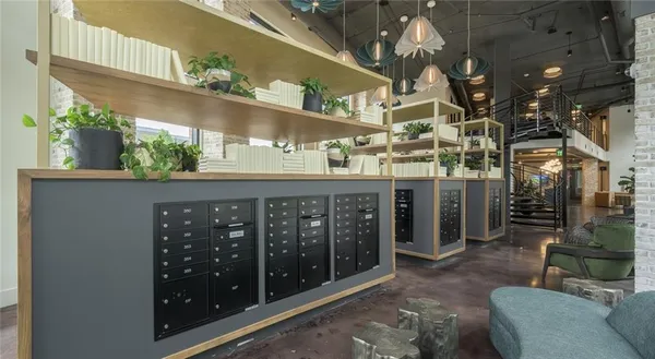 a view of a porch with seating space