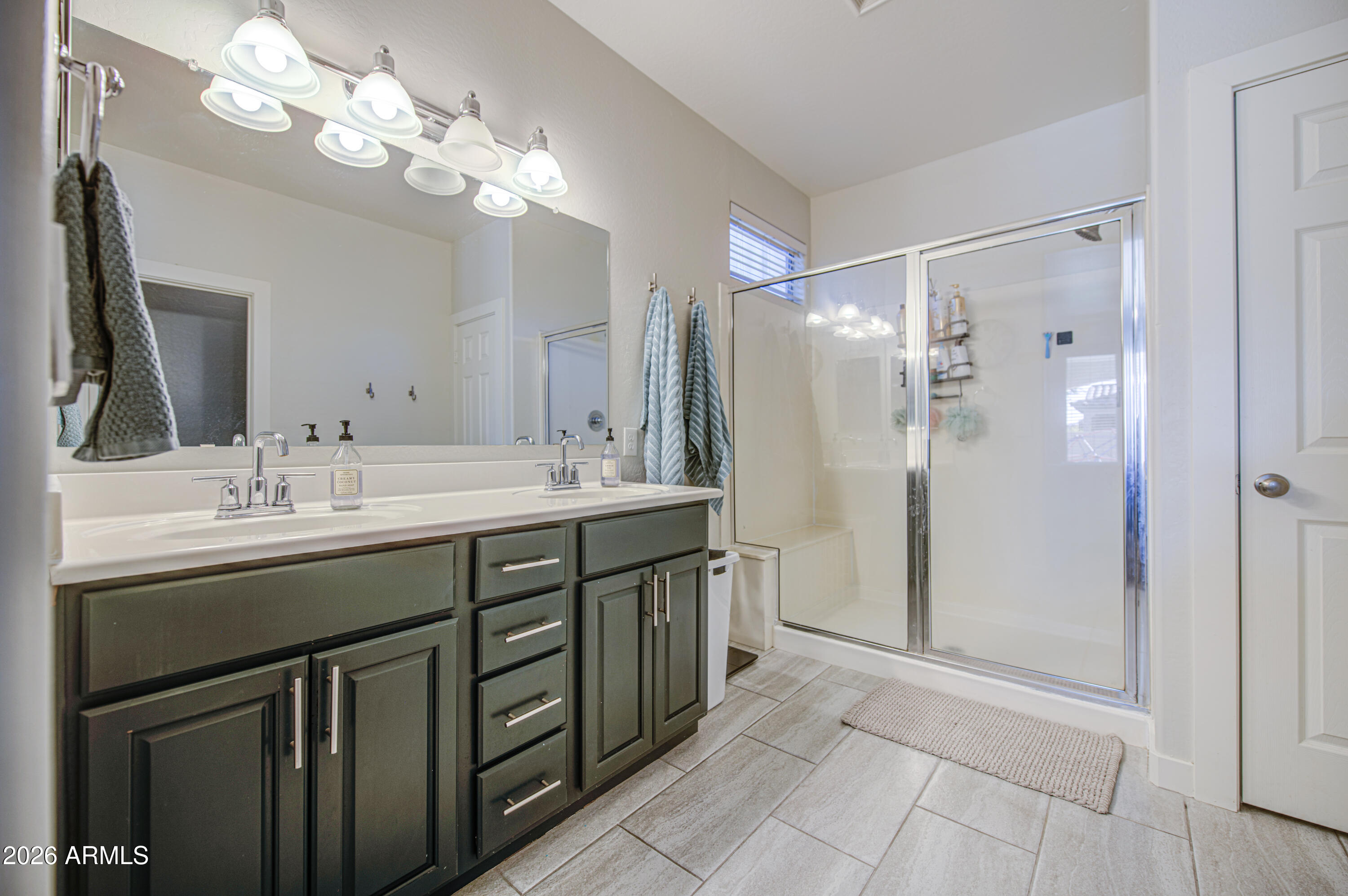 21303 East Alyssa Road Queen Creek, AZ 85142 - Photo 20 of 29 a bathroom with a double vanity sink mirror and shower