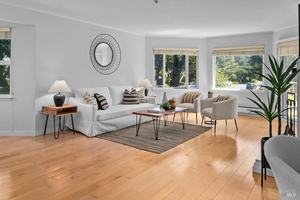 110 Seminary Drive, Unit 1A Mill Valley, CA 94941 - Photo 1 of 27 a living room with furniture a large window and a potted plant