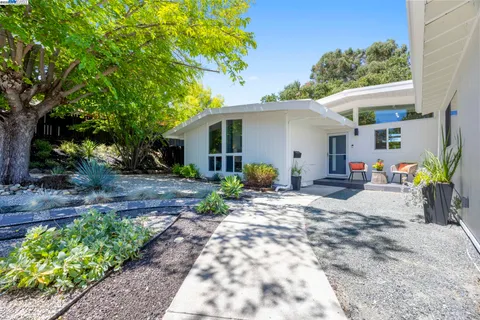 a view of a chair and table in the backyard