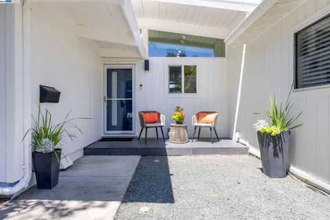 a living room with furniture potted plants and wooden floor