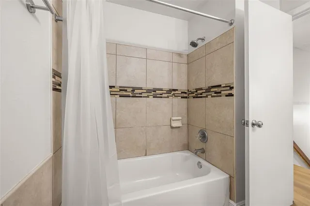 a bathroom with a bathtub