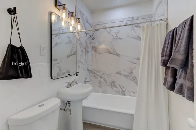 a view of a table and chairs in a room