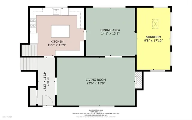 an aerial view of a kitchen