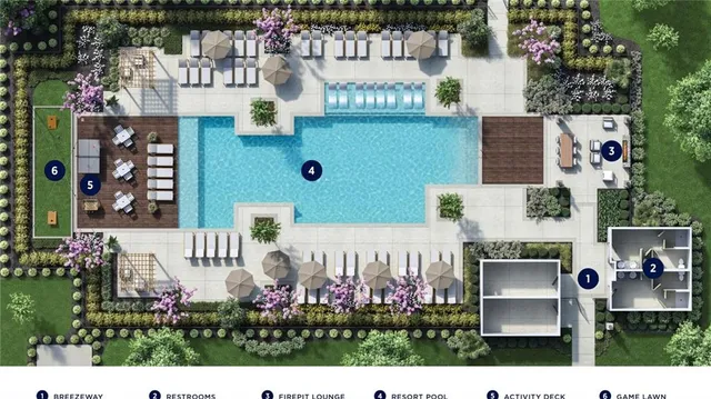 an aerial view of residential house with outdoor space and swimming pool