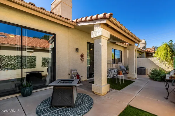 a view of a house with a patio