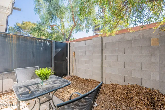 a view of a chairs and table in backyard