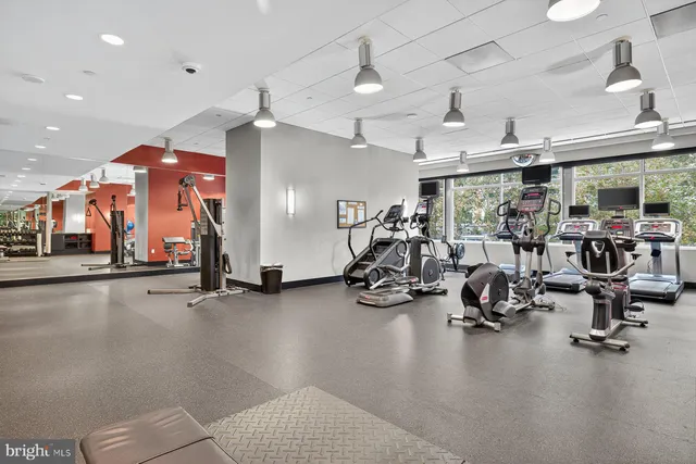 a view of a room with gym equipment