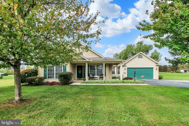 a front view of house with yard and green space