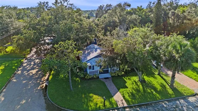 an aerial view of a house