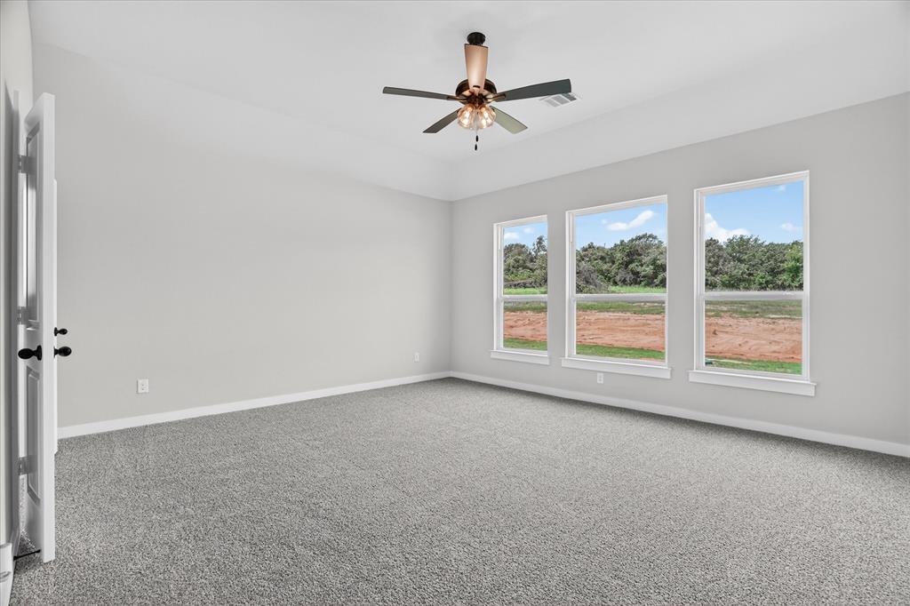 317 Skeen Peak Springtown, TX 76082 - Photo 19 of 31 Spacious room featuring vaulted ceilings, light gray wall paint, and gray carpet flooring
