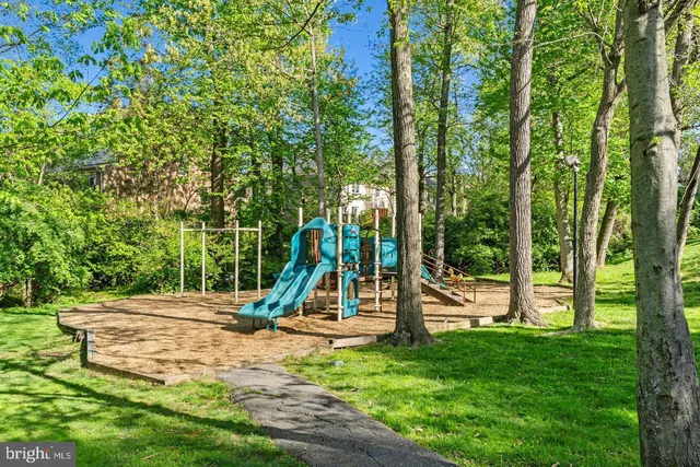 a view of a park with slide