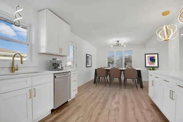 a open kitchen with breakfast area