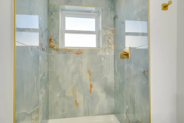 a bathroom with a window