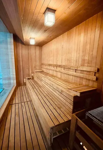 a terrace with a city view