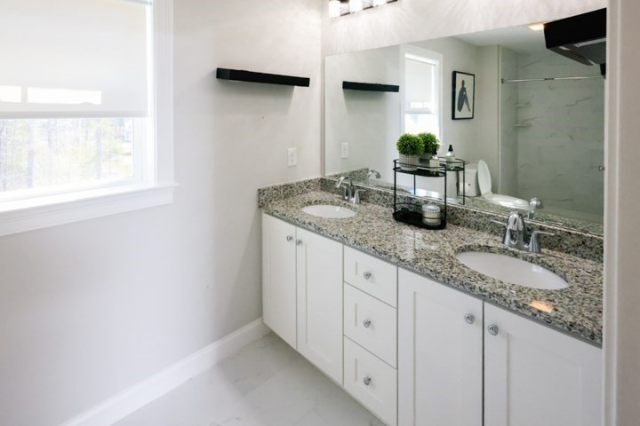 31 Lilac Avenue Bellingham, MA 02019 - Photo 27 of 40 a bathroom with a granite countertop sink and a mirror