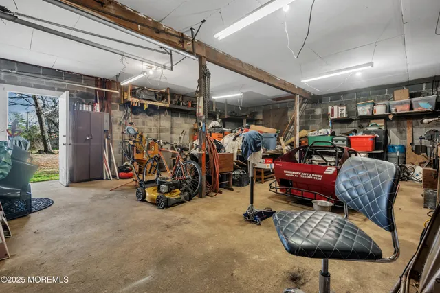 a view of a park with large trees