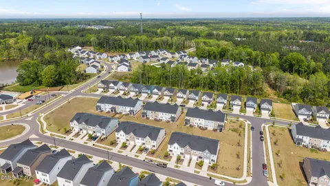a view of a city with lawn chairs